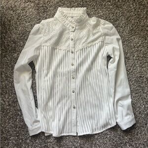 White Button-Up Blouse with Lace Detail